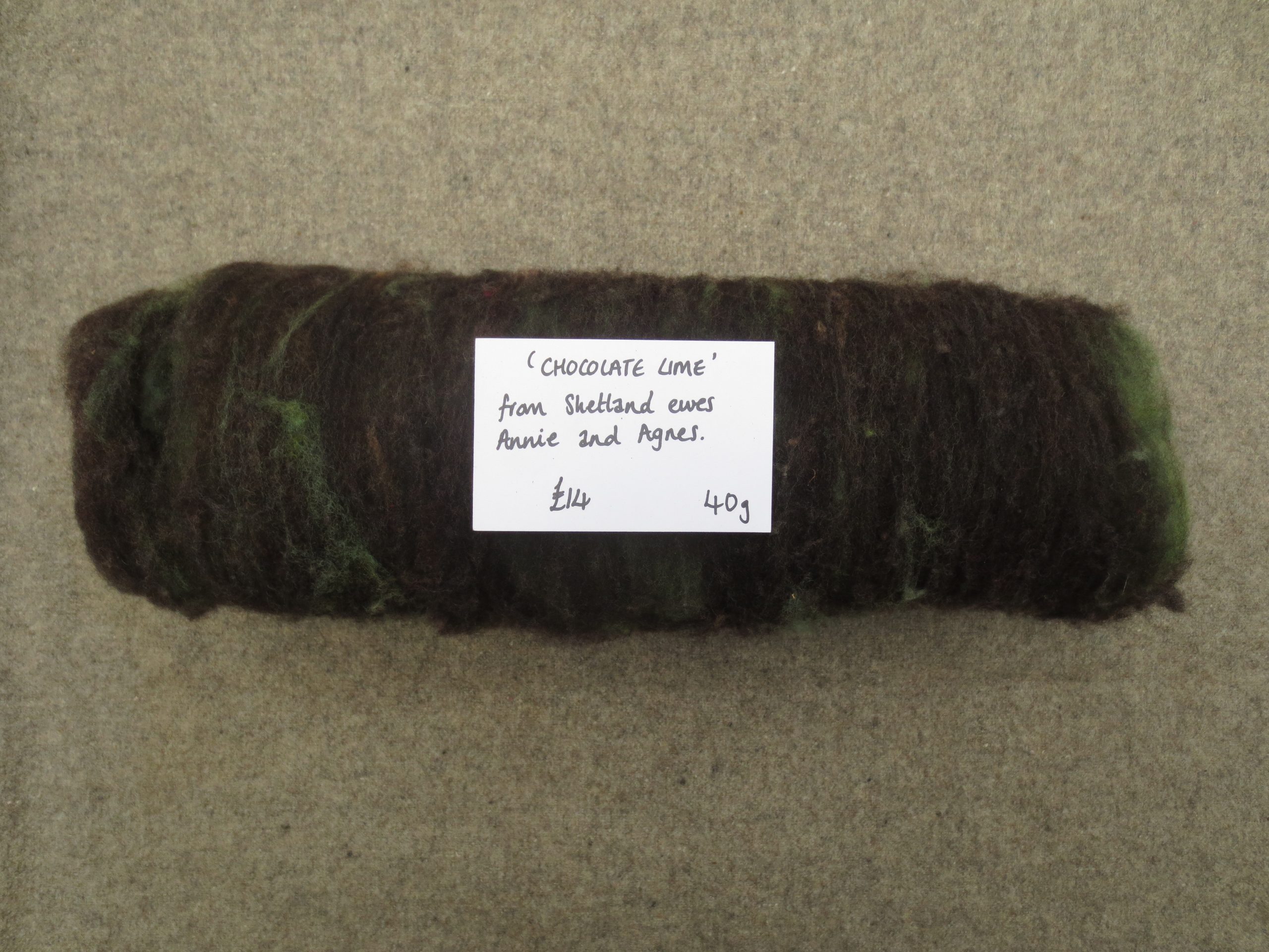 One rolled and labelled batt 40g 'Chocolate Lime'
